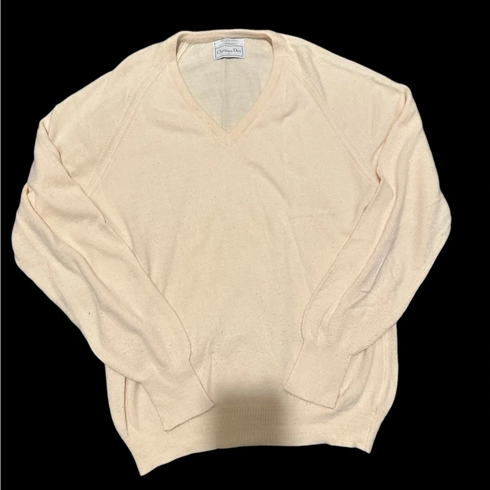 Christian Dior Monsieur V-Neck Sweater Cream White Size XL USA